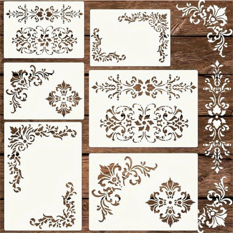 6Pcs Floral Corner Stencils fo - Art Craft Furniture ulasan dan harga