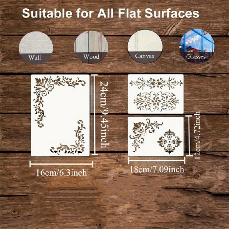 6Pcs Floral Corner Stencils fo - Art Craft Furniture ulasan dan harga